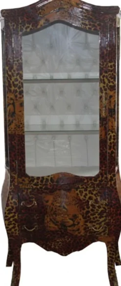 Casa Padrino Barock Vitrine Leopard - Vitrinenschrank - Wohnzimmerschrank, 73 x 36 x 176 cm