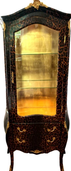 Casa Padrino Barock Vitrine Leopard / Gold - Vitrinenschrank - Möbel Wohnzimmer Schrank Glasvitrine