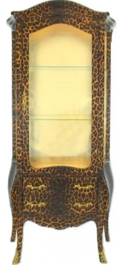 Casa Padrino Barock Vitrine Leopard - Luxus Vitrinenschrank im Barockstil - 80 x 45 x 180 cm