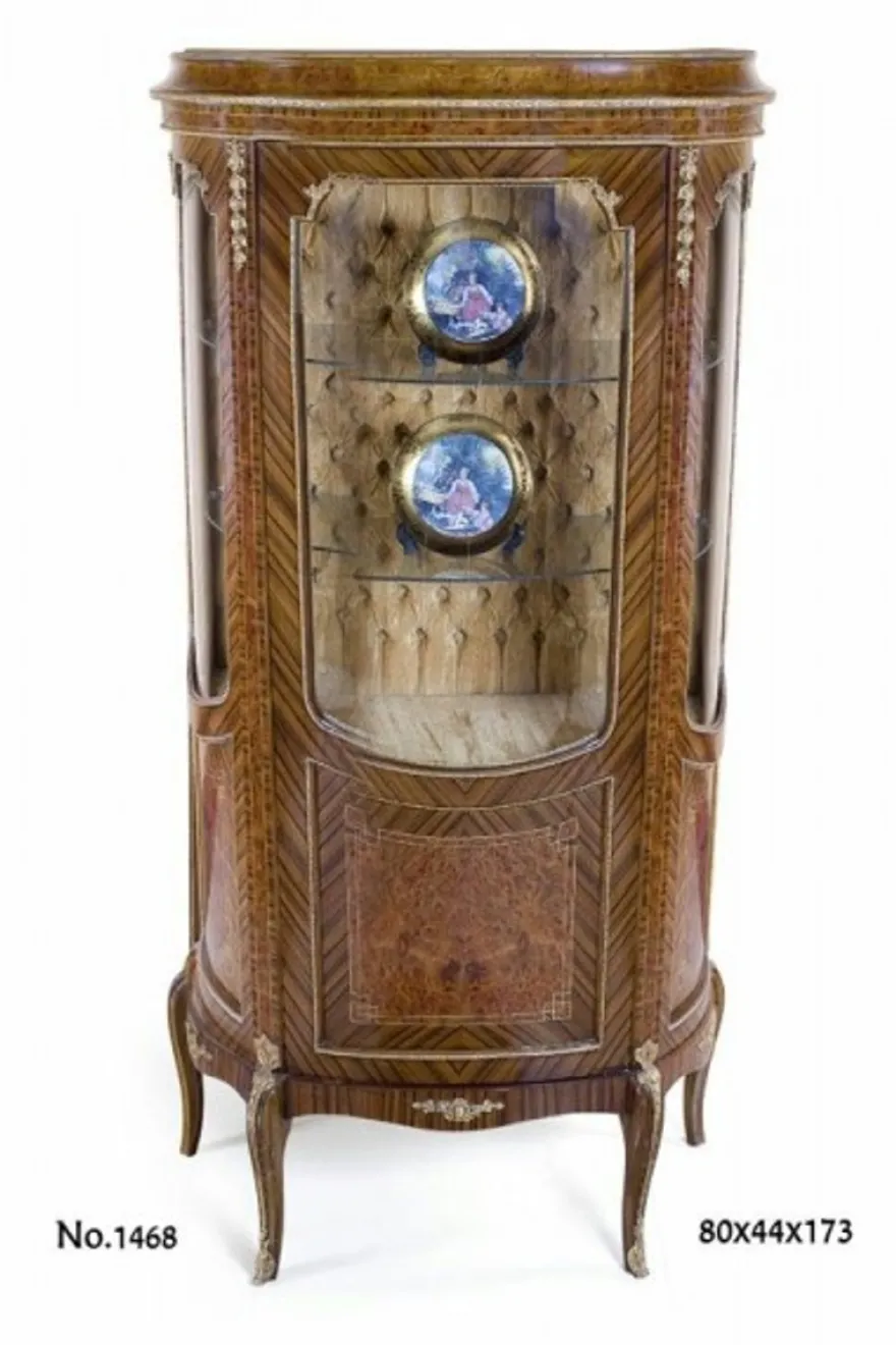 Casa Padrino Barock Vitrinenschrank im Barockstil, braun / gold, 80 x 44 x H. 173 cm