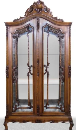 Casa Padrino Barock Vitrinenschrank, Wohnzimmerschrank aus Massivholz in Braun, 100 x 40 x H. 200 cm