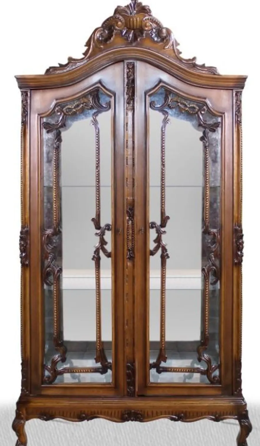 Casa Padrino Barock Vitrinenschrank, Wohnzimmerschrank aus Massivholz in Braun, 100 x 40 x H. 200 cm