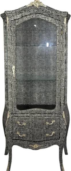 Casa Padrino Barock Vitrine Schwarz / Silber 72 x 45 x H. 184 cm - Handgefertigter Vitrinenschrank mit Glastür und 2 Schubladen - Barock Wohnzimmer Möbel