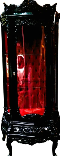 Casa Padrino Barock Vitrine Schwarz / Bordeaux - Prunkvoller Barock Vitrinenschrank mit Glastür und wunderschönen Verzierungen - Barock Möbel