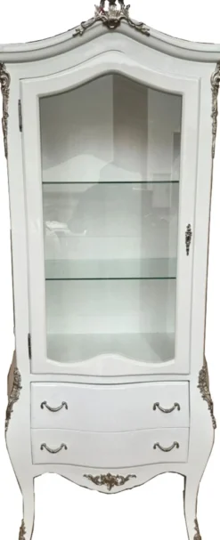 Casa Padrino Barock Vitrine Weiß / Silber H. 185 cm - Barock Möbel