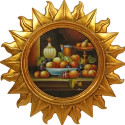 Casa Padrino Barock Wandbild Sonne mit Obst Mehrfarbig / Gold Ø 88 cm - Wanddeko - Barock Deko Accessoires