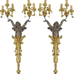 Casa Padrino Barock Wandleuchten Set Engel Bronze / Gold - Prunkvolle Barock Hotel & Restaurant Wandlampen - Barock Leuchten - Edel & Prunkvoll