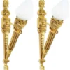 Casa Padrino Barock Wandleuchten Set Gold / Weiß 15 x 25 x H. 60 cm - Vergoldete Bronze Wandlampen im Fackel Design