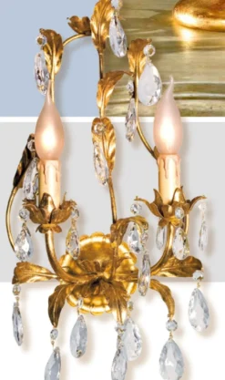 Casa Padrino Barock Wandleuchte Gold B. 30 x T. 40 cm 2-flammig - Handgefertigte Leuchte aus Italien - Barock Leuchten