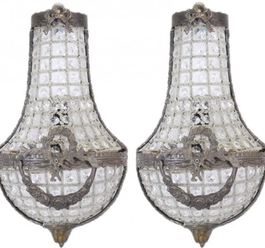 Casa Padrino Barock Wandleuchten Set Kristall Oxide, 20 x 10 x 45 cm, Wandlampe im antiken Stil