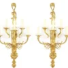 Casa Padrino Barock Wandleuchten Set Gold / Weiß 35 x 20 x H. 95 cm - Vergoldete Bronze Wandlampen - Prunkvolle Barock Lampen