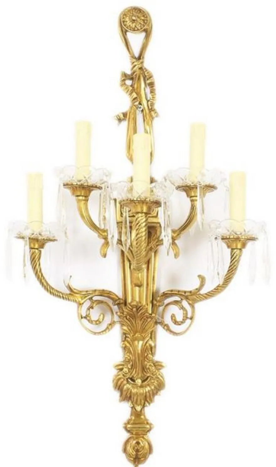 Casa Padrino Barock Wandleuchten Set Gold / Weiß 35 x 20 x H. 95 cm - Vergoldete Bronze Wandlampen - Prunkvolle Barock Lampen