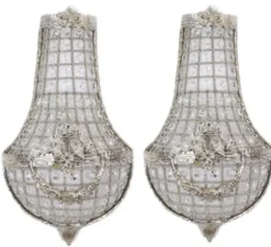 Casa Padrino Barock Wandleuchten Set Kristall Silber - Elegante Wandlampe mit Glas-Elementen, 20 x 10 x 45 cm