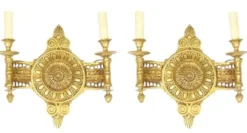 Casa Padrino Barock Wandleuchten Set Medaillon in Gold - Wandlampe Wandbeleuchtung, 33 x 35 cm