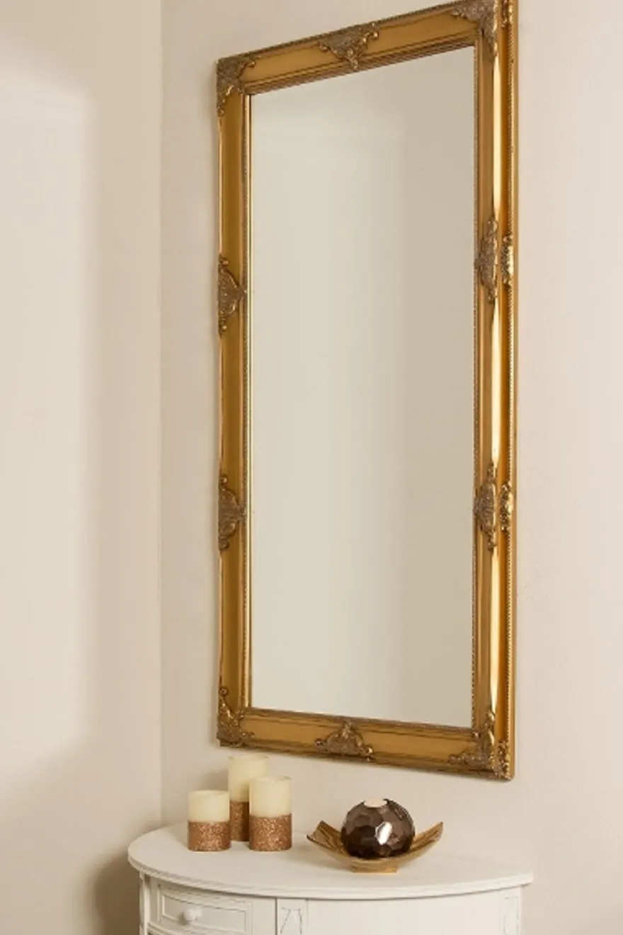 Casa Padrino Barock Wandspiegel Gold 72 x H. 132 cm - Handgefertigter Barock Spiegel mit Holzrahmen und wunderschönen Verzierungen
