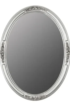 Casa Padrino Barock Wandspiegel Oval Silber Höhe 77 cm, Breite 57 cm - Edel & Prunkvoll - Vintagelook - Handgefertigt