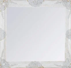 Casa Padrino Barock Wandspiegel Weiss Höhe 62 cm, Breite 52 cm - Vintagelook - Handgefertigt - Facettenschliff