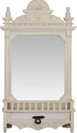 Casa Padrino Barock Wandspiegel mit Schublade Cremeweiß 49,8 x H. 86,8 cm - Barockstil Spiegel