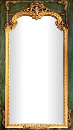 Casa Padrino Barock Wandspiegel Grün Antik Stil / Gold 105 cm x H 192 cm - Antik Look - Edel & Prunkvoll