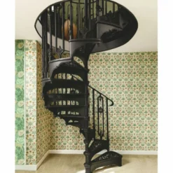 Casa Padrino Barock Wendeltreppe / Spiraltreppe mit Geländer rechte Seite Schwarz H. 240 cm