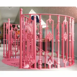 Casa Padrino Barock Wendeltreppe / Spiraltreppe mit Geländer rechte Seite Rosa H. 240 cm