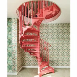 Casa Padrino Barock Wendeltreppe / Spiraltreppe mit Geländer rechte Seite Rosa H. 240 cm