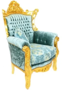 Casa Padrino Barock Wohnzimmer Set Master Türkis-Blau Muster Samtstoff / Gold - 2er Sofa + 2 Sessel