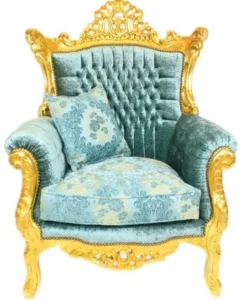 Casa Padrino Barock Wohnzimmer Set Master Türkis-Blau Muster Samtstoff / Gold - 2er Sofa + 2 Sessel