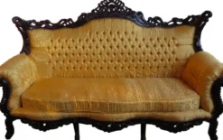 Casa Padrino Barock Wohnzimmer Set Master Gold Muster / Mahagoni Braun - 3er Sofa + 2 Sessel