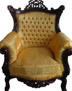 Casa Padrino Barock Wohnzimmer Set Master Gold Muster / Mahagoni Braun - 3er Sofa + 2 Sessel