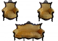 Casa Padrino Barock Wohnzimmer Set Master Gold Muster / Mahagoni Braun - 3er Sofa + 2 Sessel