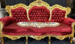 Casa Padrino Barock Wohnzimmer Set Bordeauxrot / Mehrfarbig / Gold - 1 Barock Sofa & 2 Barock Sessel - Wohnzimmer Möbel im Barockstil - Barock Möbel - Barock Wohnzimmer Einrichtung