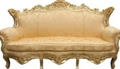 Casa Padrino Barock Wohnzimmer Set Gold Blumen Muster / Gold - 3er Sofa, 2er Sofa, Sessel