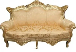 Casa Padrino Barock Wohnzimmer Set Gold Blumen Muster / Gold - 3er Sofa, 2er Sofa, Sessel