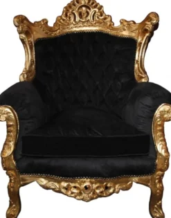 Casa Padrino Barock Wohnzimmer Set Master im Antik Stil, Schwarz und Gold, 3-er Sofa und 2 Sessel