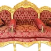 Casa Padrino Barock Wohnzimmer Set Bouquet Muster Bordeaux / Gold - 3er Sofa + 2 Sessel (200x80x130cm)