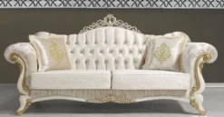 Casa Padrino Barock Wohnzimmer Sofa mit Glitzersteinen Champagnerfarben / Creme / Gold 224 x 83 x H. 112 cm - Wohnzimmer Möbel - Edel & Prunkvoll