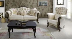 Casa Padrino Barock Wohnzimmer Set Champagnerfarben / Schwarz / Gold - 2 Sofas & 2 Sessel & 1 Couchtisch - Wohnzimmer Möbel - Edel & Prunkvoll
