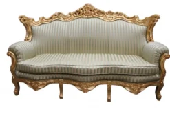 Casa Padrino Barock Wohnzimmer Set Jadegrün / Gold - 3er Sofa, 2er Sofa und Sessel - Masse: 210/182/85 cm