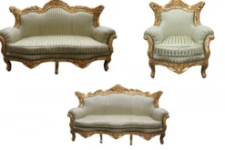Casa Padrino Barock Wohnzimmer Set Jadegrün / Gold - 3er Sofa, 2er Sofa und Sessel - Masse: 210/182/85 cm