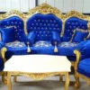 Casa Padrino Barock Wohnzimmer Set Blau Muster / Gold - 1 Barock Sofa & 2 Barock Sessel - Wohnzimmer Möbel im Barockstil - Barock Möbel - Barock Wohnzimmer Einrichtung