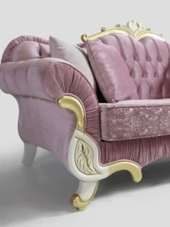 Casa Padrino Barock Wohnzimmer Sofa mit Glitzersteinen Rosa / Weiß / Gold 228 x 105 x H. 85 cm - Edel & Prunkvoll