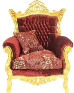 Casa Padrino Barock Wohnzimmer Set Master im edlen Bordeaux Muster Samtstoff und Gold - 2er Sofa und 2 Sessel - Masse: 158x129x60 cm / 85x127x65 cm