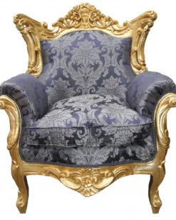 Casa Padrino Barock Wohnzimmer Set Royal Blau Muster / Gold - 3er Sofa, 2er Sofa, 1 Sessel - Hochwertige Luxusmöbel
