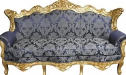 Casa Padrino Barock Wohnzimmer Set Royal Blau Muster / Gold - 3er Sofa, 2er Sofa, 1 Sessel - Hochwertige Luxusmöbel