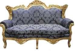 Casa Padrino Barock Wohnzimmer Set Royal Blau Muster / Gold - 3er Sofa, 2er Sofa, 1 Sessel - Hochwertige Luxusmöbel