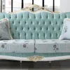 Casa Padrino Barock Wohnzimmer Sofa mit Glitzersteinen und Blumenmuster Hellgrün / Hellblau / Weiß / Gold 215 x 80 x H. 120 cm - Barock Möbel