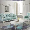 Casa Padrino Barock Wohnzimmer Sofa mit Glitzersteinen Hellgrün / Weiß / Gold 235 x 87 x H. 102 cm - Edle Wohnzimmer Möbel im Barockstil
