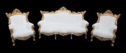 Casa Padrino Barock Wohnzimmer Set Master Weiss/Gold - 3-er Sofa & 2 Sessel - 210x90x135 cm