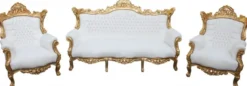 Casa Padrino Barock Wohnzimmer Set Master Weiss/Gold - 3-er Sofa & 2 Sessel - 210x90x135 cm